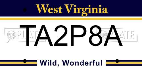 TA2P8A West Virginia License Plate