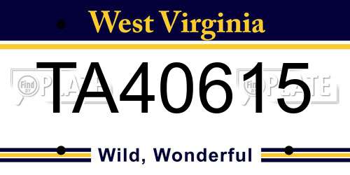 TA40615 West Virginia License Plate