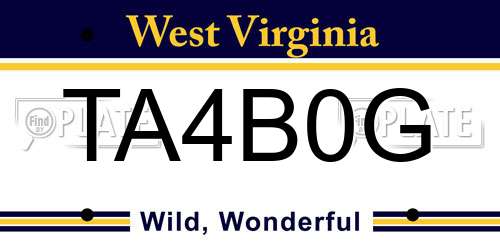 TA4B0G West Virginia License Plate