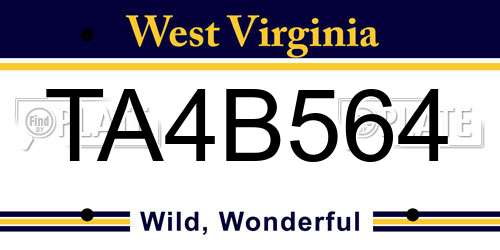 TA4B564 West Virginia License Plate