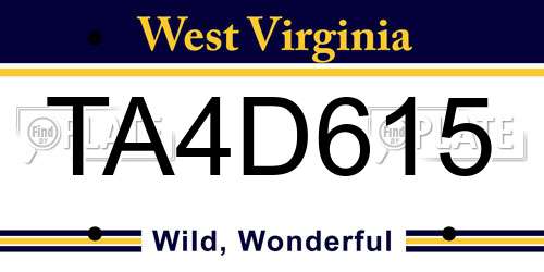 TA4D615 West Virginia License Plate