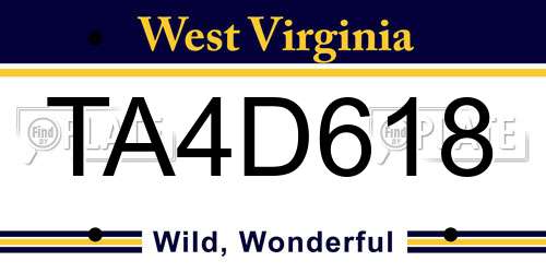 TA4D618 West Virginia License Plate