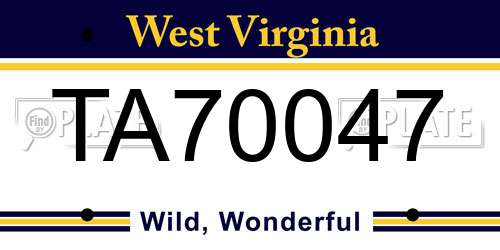 TA70047 West Virginia License Plate