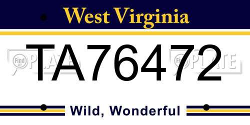 TA76472 West Virginia License Plate