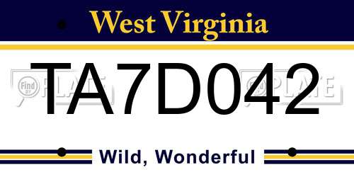 TA7D042 West Virginia License Plate