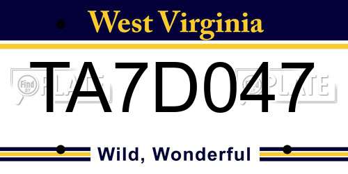 TA7D047 West Virginia License Plate