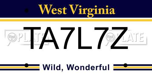 TA7L7Z West Virginia License Plate