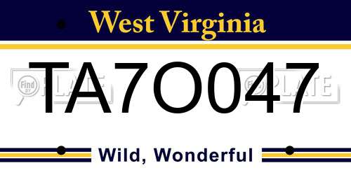 TA7O047 West Virginia License Plate