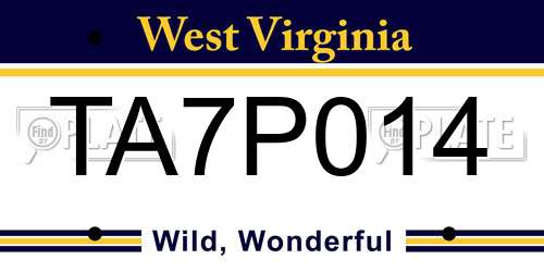 TA7P014 West Virginia License Plate