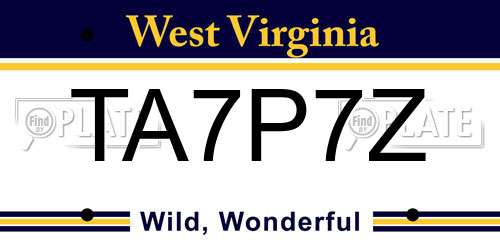 TA7P7Z West Virginia License Plate