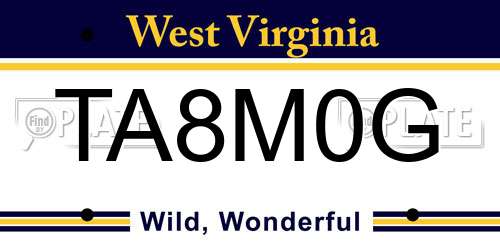 TA8M0G West Virginia License Plate