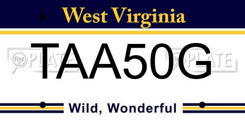 TAA50G West Virginia License Plate