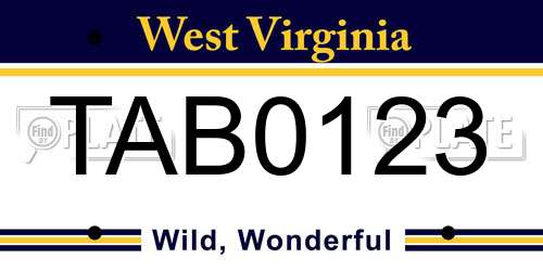 TAB0123 West Virginia License Plate