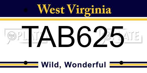 TAB625 West Virginia License Plate