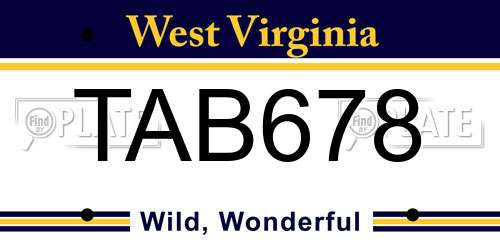 TAB678 West Virginia License Plate