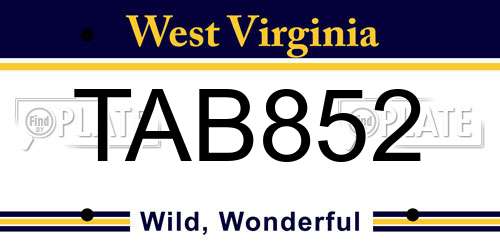 TAB852 West Virginia License Plate
