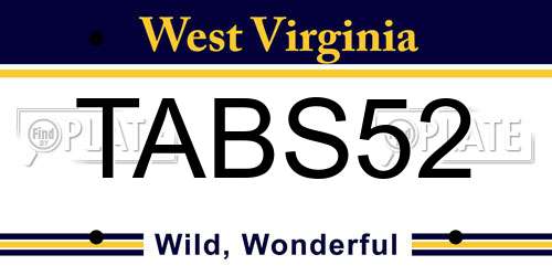 TABS52 West Virginia License Plate