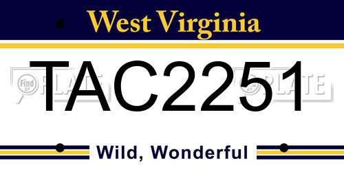 TAC2251 West Virginia License Plate