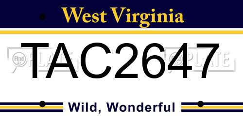 TAC2647 West Virginia License Plate