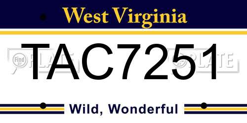 TAC7251 West Virginia License Plate