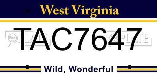TAC7647 West Virginia License Plate