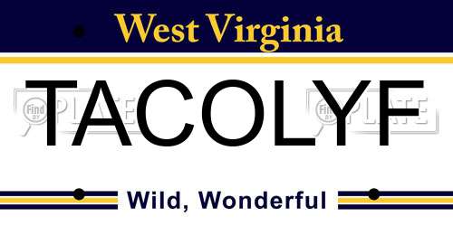 TACOLYF West Virginia License Plate