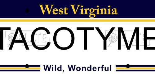 TACOTYME West Virginia License Plate