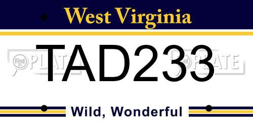 TAD233 West Virginia License Plate