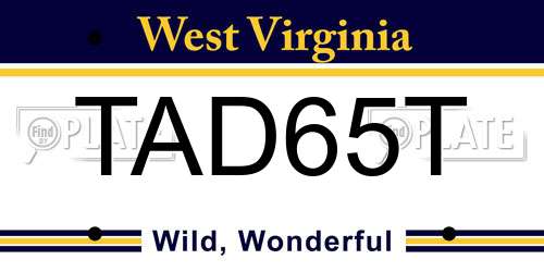 TAD65T West Virginia License Plate