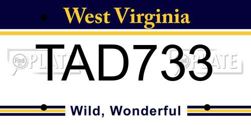 TAD733 West Virginia License Plate