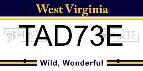 TAD73E West Virginia License Plate