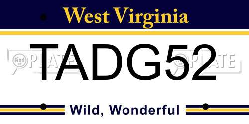 TADG52 West Virginia License Plate