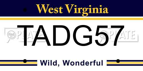 TADG57 West Virginia License Plate