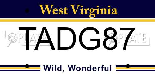 TADG87 West Virginia License Plate