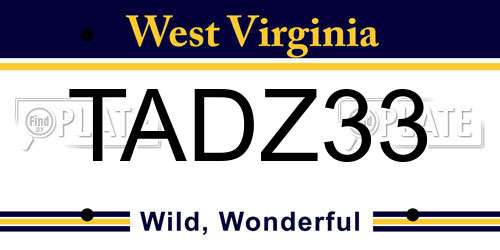 TADZ33 West Virginia License Plate