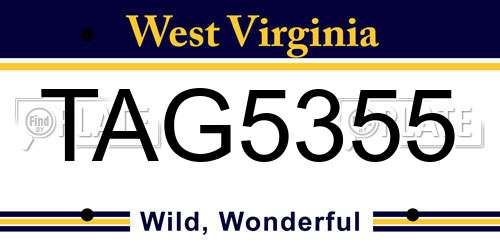 TAG5355 West Virginia License Plate