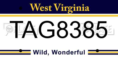 TAG8385 West Virginia License Plate