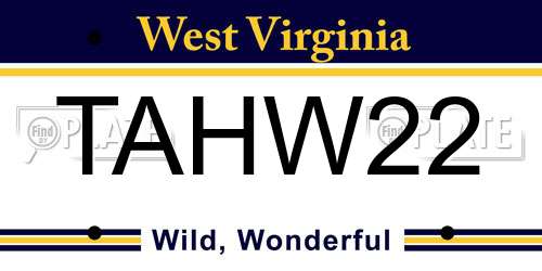 TAHW22 West Virginia License Plate