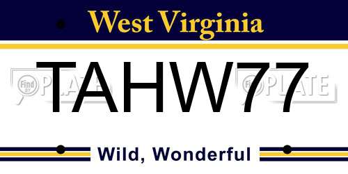 TAHW77 West Virginia License Plate