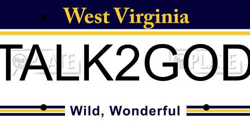TALK2GOD West Virginia License Plate