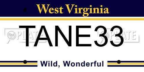 TANE33 West Virginia License Plate
