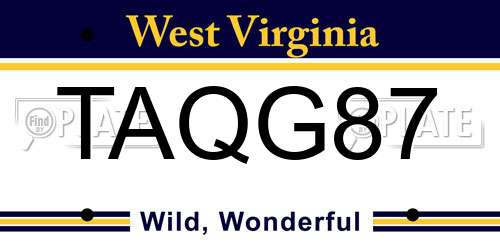 TAQG87 West Virginia License Plate