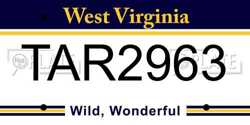 TAR2963 West Virginia License Plate