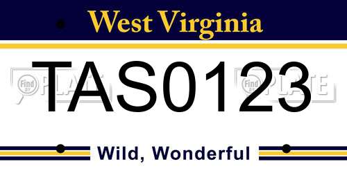 TAS0123 West Virginia License Plate