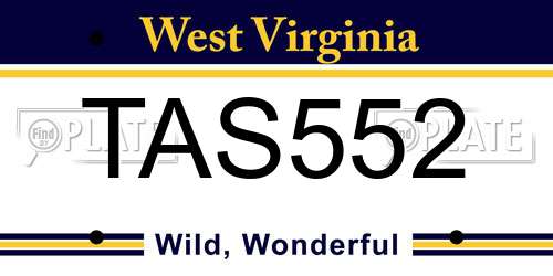 TAS552 West Virginia License Plate
