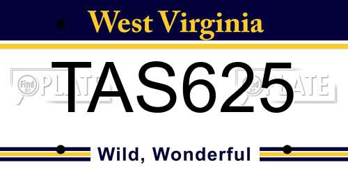 TAS625 West Virginia License Plate