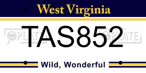 TAS852 West Virginia License Plate