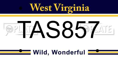 TAS857 West Virginia License Plate