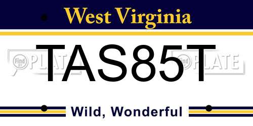 TAS85T West Virginia License Plate