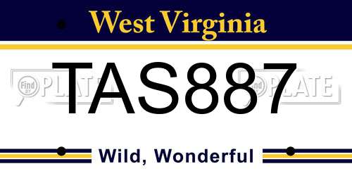 TAS887 West Virginia License Plate